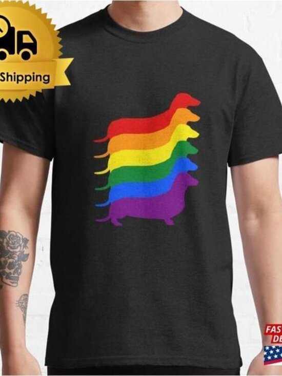 Tops - Gay Pride Dachshund Lgbt Rainbow Flag Classic T-Shirt
